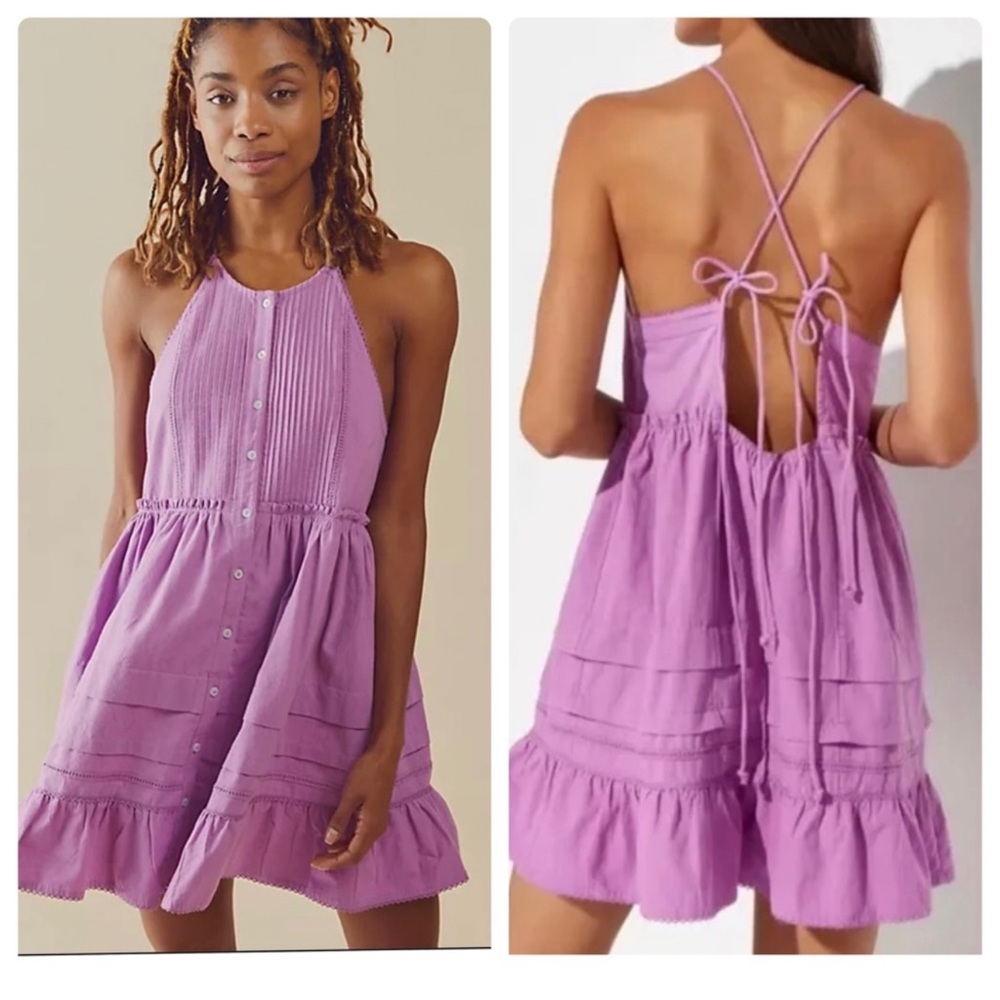 NWT Free People Dramatic Orchid Desert Days pintuck tiered mini dress size large